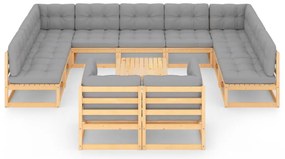 12 pcs conjunto lounge de jardim com almofadões pinho maciço
