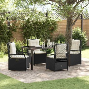 vidaXL Conjunto de Jantar Jardim 5 Peças Preto Vime Poliéster