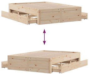 Cama sem colchão com gavetas 160x200 cm madeira de pinho maciça