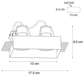 Set van 6 inbouwspots wit GU10 50mm 2-lichts trimless - Oneon Moderno