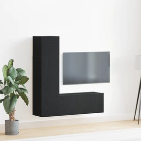 vidaXL Conjunto de Armário de TV em 3 Peças em Carvalho Preto, feito com madeira de engenharia.