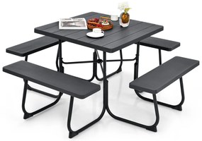 Mesa de piquenique para área externa com 4 bancos e furo para guarda-sol - cinza