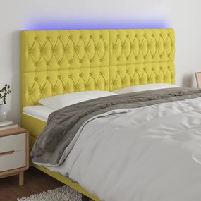 vidaXL Cabeceira de cama c/ luzes LED tecido 180x7x118/128 cm verde