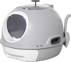 PawHut Caixa Areia Gatos Coberta Fechada Bandeja Amovível Pá Prática 47x55x44 cm Cinza Confortável e Funcional | Aosom Portugal