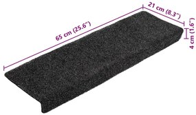 Tapetes de escada 10 pcs 65x21x4 cm agulhado cinzento