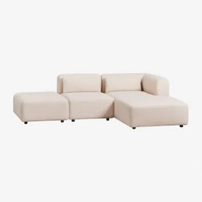 Sofá Modular Chaise Longue Direito De 2 Peças Com Pufe Fogler Chenille Creme Bege - Sklum