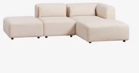 Sofá Modular Chaise Longue Direito De 2 Peças Com Puff Fogler Tecido Pele De Borrego Bege Creme - Sklum