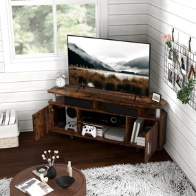 Móvel de TV 120 x 39,5 x 52 cm para televisores até 55 polegadas, com prateleira ampla, armários com portas e compartimento aberto, castanho