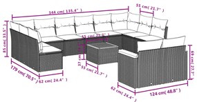 13 pcs conjunto de sofás de jardim com almofadões vime PE preto