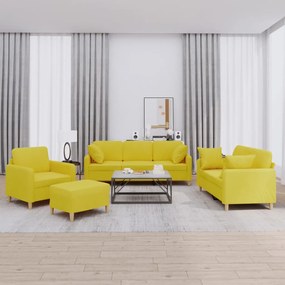 vidaXL 4 pcs conjunto de sofás com almofadas tecido amarelo-claro