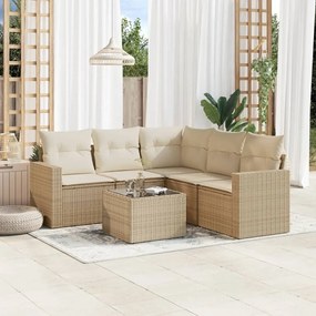 6 pcs conjunto de sofás p/ jardim com almofadões vime PE bege