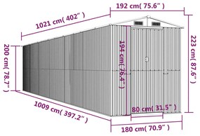 Abrigo de jardim 192x1021x223cm aço galvanizado castanho-escuro