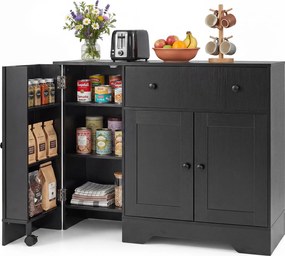 Aparador de Cozinha com Porta Giratória, 105 x 40 x 83 cm, Amplo Espaço de Arrumação, Preto
