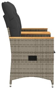 Sofá de jardim reclinável 2 lugares com mesa vime PE cinzento