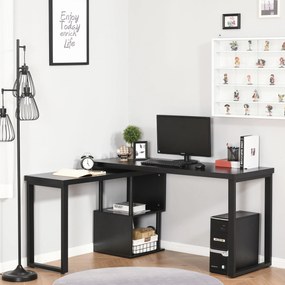 HOMCOM Secretária em Forma L Mesa para Computador Giratória 360 Graus com Múltiplas Formas Prateleiras e Grande Espaço de Armazenamento 220x55x79cm Preto
