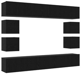 Conjunto de Rack de TV de 8 Peças – Na Parede em Madeira de Carvalho P