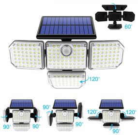 Foco Solar LED 182 Leds Exterior + Sensor Movimento + Controlo Remoto
