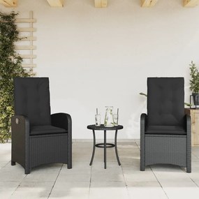 vidaXL Cadeiras de jardim reclináveis c/ almofadões 2pcs vime PE preto