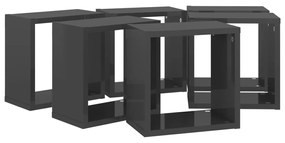 Prateleiras parede forma de cubo 6 pcs 26x15x26 cm cinza brilh.