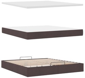 Estrutura de cama otomana com colchão tecido castanho escuro