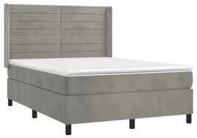 Cama box spring c/ colchão/LED 140x200 cm veludo cinzento-claro