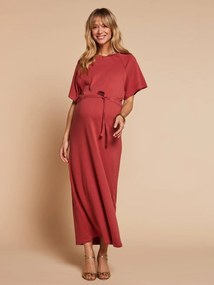 Vestido comprido gravidez e amamentação terracota