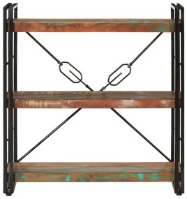 Estante c/ 3 prateleiras 77x30x80cm madeira recup. maciça/ferro
