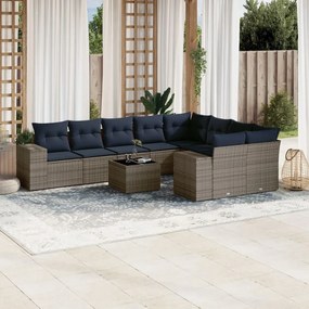 vidaXL 10 pcs conjunto sofás p/ jardim c/ almofadões vime PE cinzento