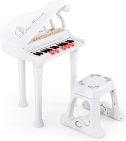 Teclado de piano infantil de 37 teclas com banco, microfone e tampa de piano - preto