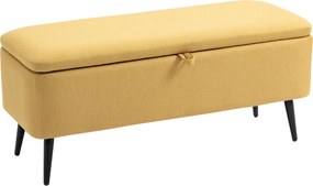 HOMCOM Banco de Armazenamento Estofado em Linho com Tampa Abatível e Pés de Aço Carga Máxima 150kg 101x38,5x44,5 cm Amarelo | Aosom Portugal