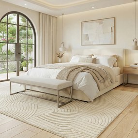 Tapete de sala 200 x 140 cm, tapete geométrico de pêlo espesso, macio e antiderrapante, creme