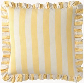 Capa de almofada em algodão às riscas com folhos Erna