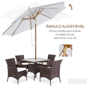 Outsunny Chapéu de Sol de Madeira Ø300x250cm com Altura Ajustável em 3 Níveis para Jardim Terraço Piscina Cafeteria Branco Marfim