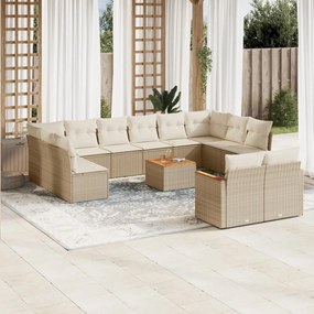 13 pcs conjunto de sofás p/ jardim com almofadões vime PE bege