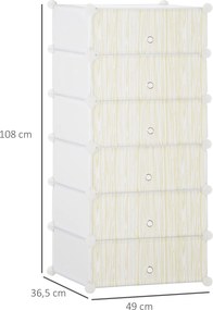 Armário modular para sapatos, móvel de arrumação com 6 cubos empilháveis em plástico, 49 x 36,5 x 108 cm, branco