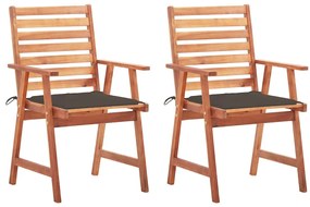 vidaXL Cadeiras de jantar p/ jardim 2 pcs c/ almofadões acácia maciça