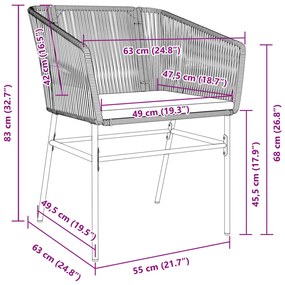 Cadeiras de jardim 2 pcs c/ almofadões vime PE cinzento