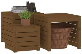 3 pcs conjunto de caixas de jardim pinho maciço castanho mel