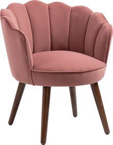 Poltrona com Encosto e Almofada em Veludo Pernas em Madeira de Seringueira 66x66x78,5 cm Rosa