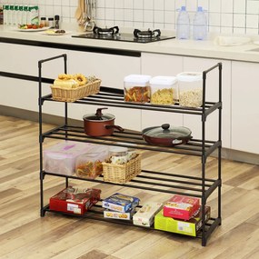 Estante metálica para sapatos com 4 prateleiras 92 x 30 x 73 cm preto