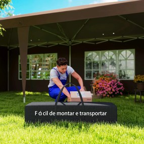 Tenda Dobrável 6x3 m Pop-up com 4 Laterais Removíveis Toldo de Jardim com 4 Janelas e Bolsa de Transporte Castanho