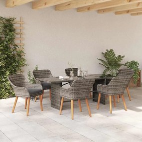 Conjunto de Jantar para o Jardim com 7 Peças em Cinza Polirattan