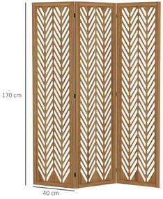 Biombo de 3 Painéis Dobrável 120x1,7x170 cm Separador de Ambientes de Madeira com Padrões Geométricos Madeira