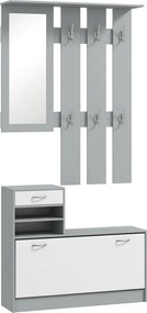 HOMCOM Móvel Cabide de Entrada de 3 Peças Armário de Entrada com Cabide Espelho Sapateira e Gaveta 90x10x102 cm Branco e Cinza | Aosom Portugal