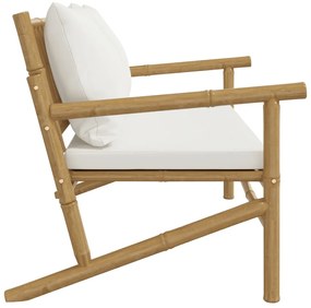 Banco de jardim bambu com almofadões branco nata