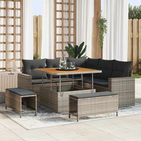 vidaXL Conjunto de Sofás de Jardim com Almofadas Cinza Vime Acácia de 8 Peças