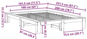 Cama sem colchão 160x200 cm madeira de pinho maciça branco