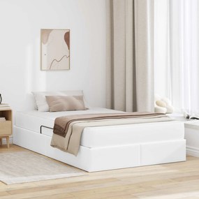 vidaXL Cama com arrumação e colchão com colchão 2 pcs Branco Couro