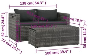 Conjunto lounge de jardim c/ almofadões 6 pcs vime PE cinzento