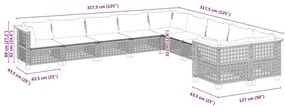 10 pcs conjunto sofás de jardim c/ almofadões vime PE preto